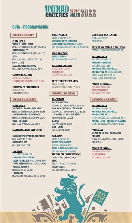 PROGRAMA DEL WOMAD 2.022 CACERES