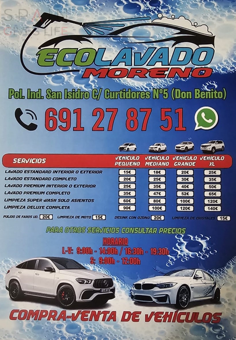 Lavado de coches en Don Benito Ecolavado Moreno Villanueva de la Serena Polígono San Isidro 